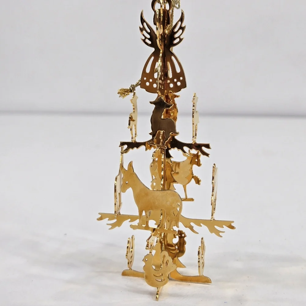Danbury Mint Tree Angel Annual Gold Plated 3D Christmas Ornament VTG 1986 Manger